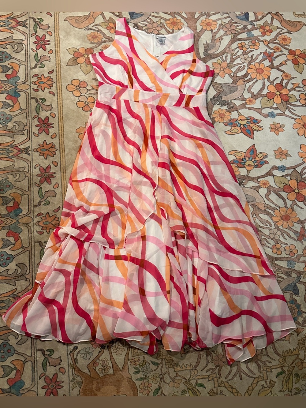 Jessica London Wavy Stripe Chiffon Maxi Dress in Pink, Coral & Orange